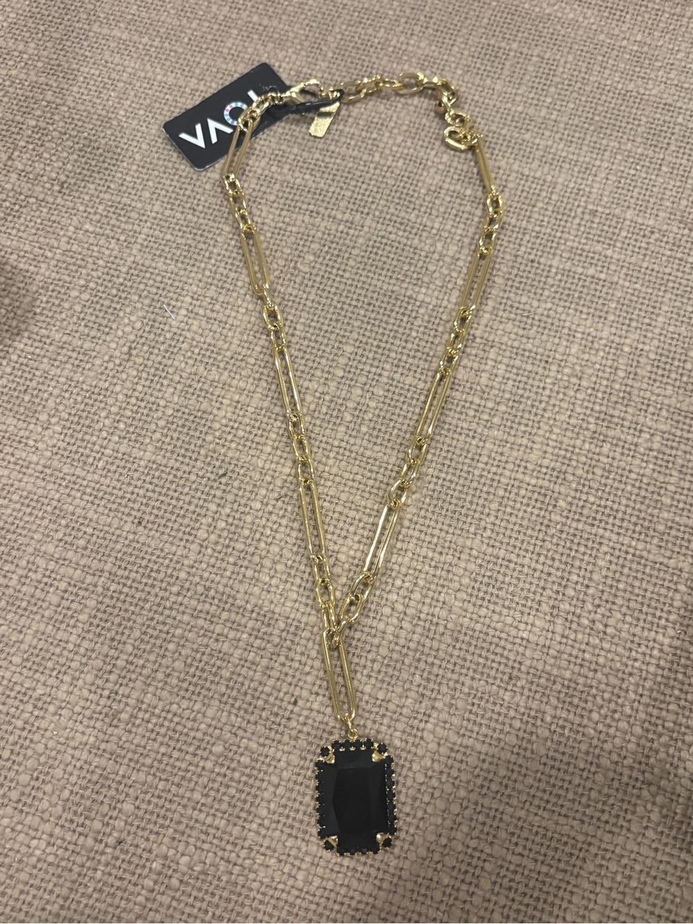 Tova Gold Chain Necklace with Black Pendant